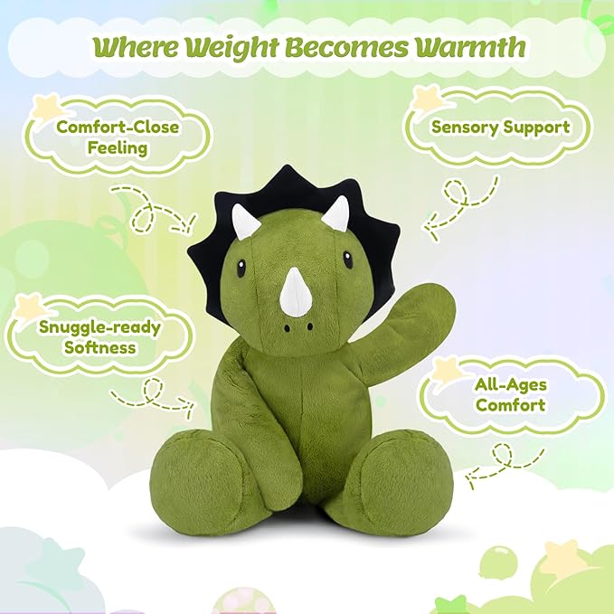 BRICHOEE Weighted Stuffed Animals, 5lbs Triceratops Plush Sensory Weighted Dinosaur Stuffed Animals, Cute Dino Plush Toy Calming Plushie Pillow Birthday Gifts for Adults Baby Kids Boys Girls