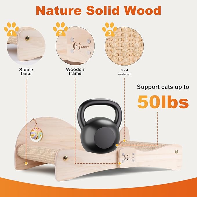 Extra Large 3-in-1 Cat Scratcher Bed with Toy Balls: Natural Sisal Scratching Pad, Cat Indoor Scratching Bed for Large Cats Non-Tip Wood Base Multi-Cat Scratching Board & Scratching Couch Fish Design