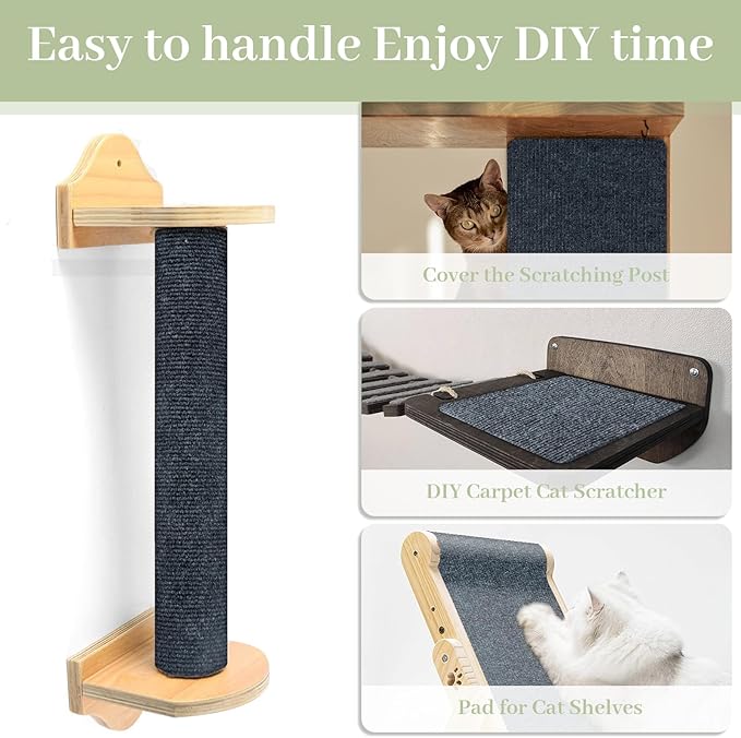 Cat Scratching Mat, Trimmable DIY Self-Adhesive Anti Scratch Furniture Protector, Climbing Wall Carpet, Couch Protector, Scratcher Scratching Pad Post Replacement (Dark Grey, 78.7"x15.8")