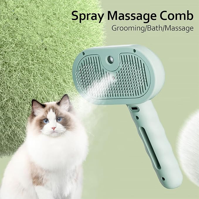 Trumoon Pet steam brush for dogs and cats, Pet Grooming Tool Kit with a stainless steel comb and a portable pet hair remover (Green)