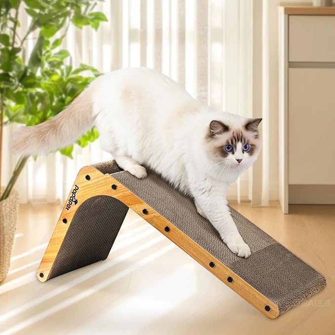 PaPaPet Cat Scratcher, 26.8 Inch L Shape Cat Scratchers for Indoor Cats, Protecting Furniture Cat Scratch Pad, Cardboard Cat Scratching with Ball Toy