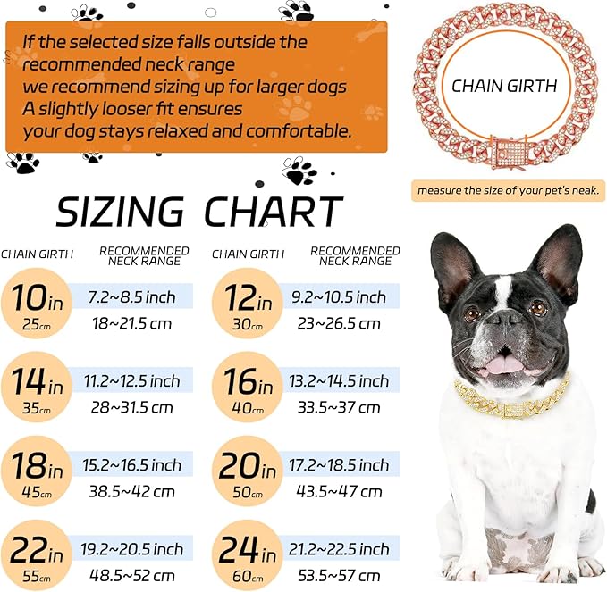Rose Gold Dog Chain Collars Girl Dog Collars Collar Crystal Dog Necklace Link Chain Collar Chain Dog Collar for Small, Medium and Large Dogs(Rose Gold, 20 Inch)