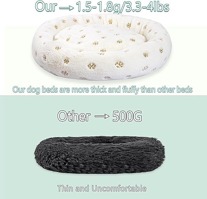 31 Inch Christmas Snowflakes Calming Dog Bed for Medium Dogs, Round Anti-Anxiety Warm Bed, Soft Cozy Anti-Slip Donut Washable Pet Bed, Fits up to 50 lbs Pets