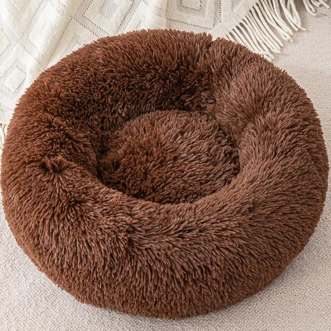 Donut Style Cat Beds for Indoor Cats Fluffy Plush Soft Small Dog Bed Faux Fur Small Pet Bed Non Slip Bottom Indoor for Puppy and Kitten Comfort Support Rabbit Pillow for 2.5KG