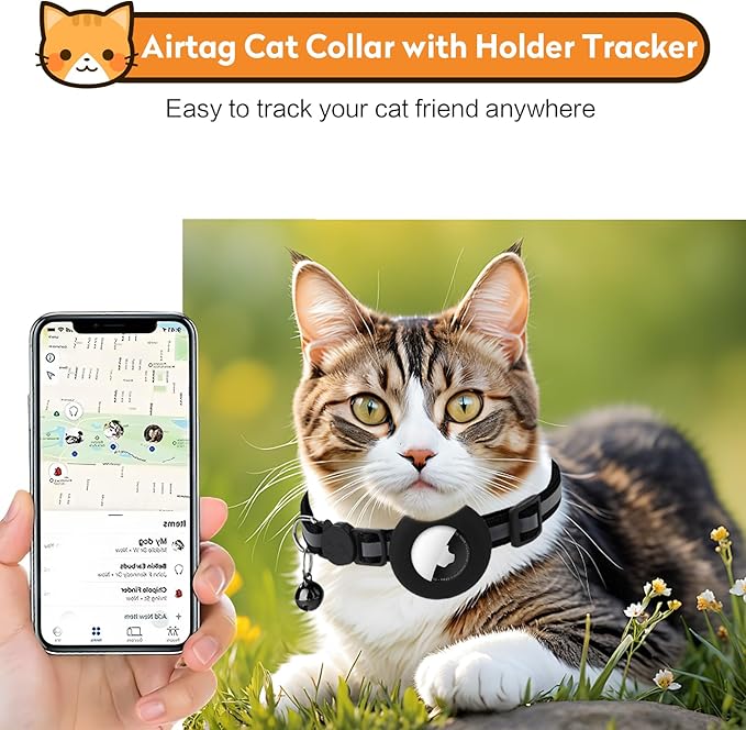 2 Pack Airtag Cat Collar with Bell, Reflective Nylon Kitten Collar with Apple Air Tag Holder and Breakaway Safety Buckle for Puppy Girl Boy Cats, 3/8" in Width and Lightweight, Blue