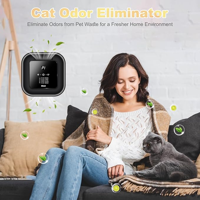 Cat Litter Deodorizer & Strong Odor Eliminator with Ozone & Aromatherapy - 5 Mode Air Purifier for Dog Poop, Cat Pee & Urine, Smoke - Plug in USB for Litter Box, Pet Home, Car, Kitchen, Bathroom