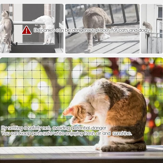 Cat Balcony Net, Steel Wire Reinforced, Anti-Fall Fence, Safety Net, Extra Strong (10 X 26 Ft)