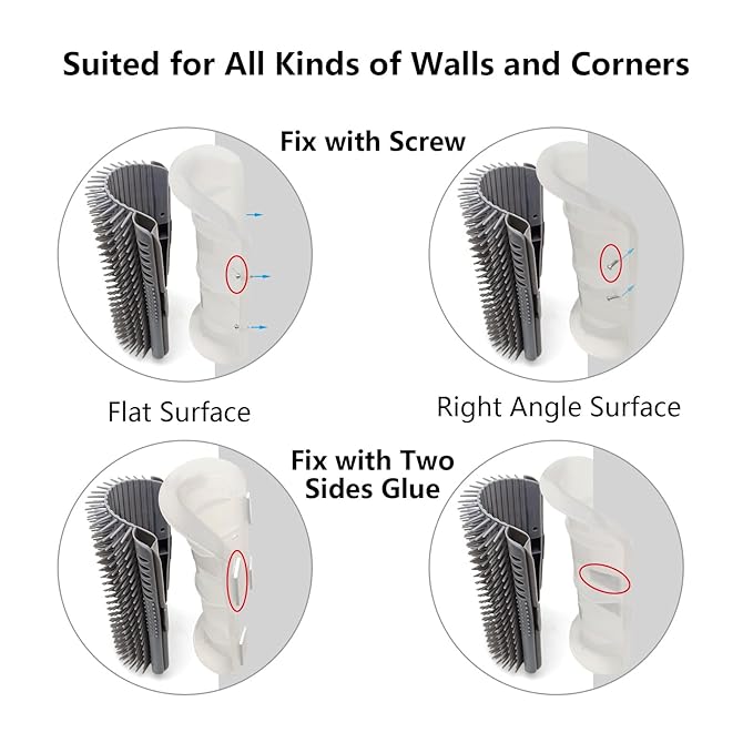 Miwoowim Cat Self Groomer, Extended (6.1"), 2 Pack, Pink, Wall Corner Self Grooming Brush for Indoor Cats, Kitten, Long Short Fur, Massage Comb