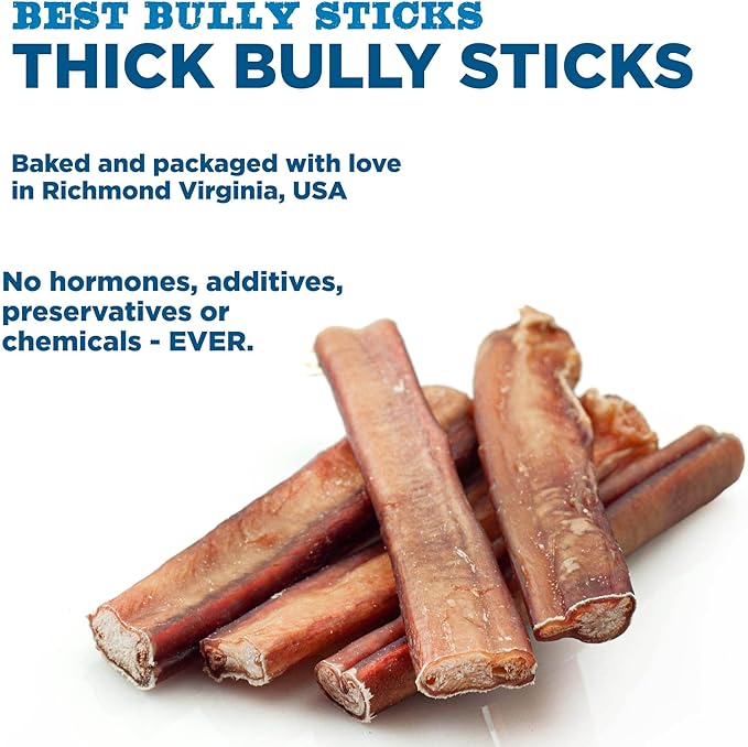 Best Bully Sticks Thick 6 Inch Bully Sticks for Dogs - 10 Count (Pack of 1) - Natural Grass-Fed Beef, Single Ingredient, Grain and Rawhide Free - Large Breeds