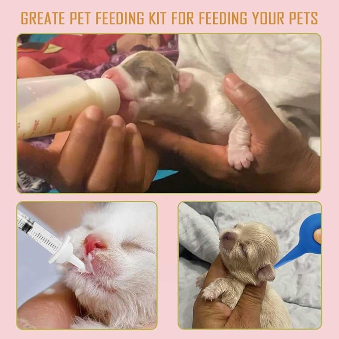 Pet Nurser Feeding Bottle Kits Nursing Bottles Replacement Nipples for Kitten Bottle Nursing Syringes Bulb Cat Pill Shooter Plunger for Dog Cat Newborn Puppies and Small Baby Animals,11 Pack