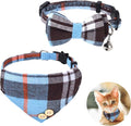 Mini Cat Bandana, Cat Tie Collar, Cats Bandana Collar with Bells and Bowtie, Kitten Bow Tie with Safety Buckle Adjustable Size for Small Cats Boys or Girls, Blue (2 pcs)