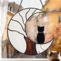 Cat Memorial Suncatcher, Handmade Stained Glass Window Haninging Suncatcher, Pet Memorial Gift for Cat Loss, Sympathy Gift with Moon & Tree of Life for Pet Lovers