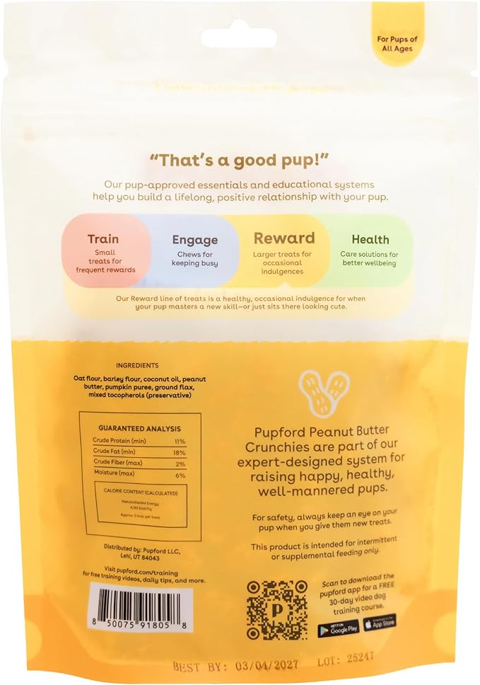 Pupford Peanut Butter Crunchies, All-Natural, Human-Grade Crunchy Treat for Dogs & Puppies (8 oz)