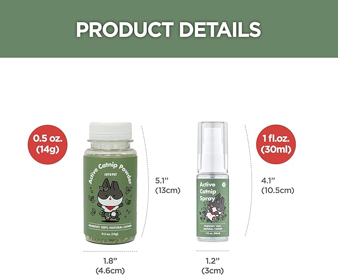 JAYU PET Active Catnip Spray (1 fl.oz) Active Catnip Powder (0.5oz) - Potent Fresh Leaves or Liquid for Entertaining Cats, Reducing Stress & Anxiety, Reviving Old Toys (Spray+Catnip)