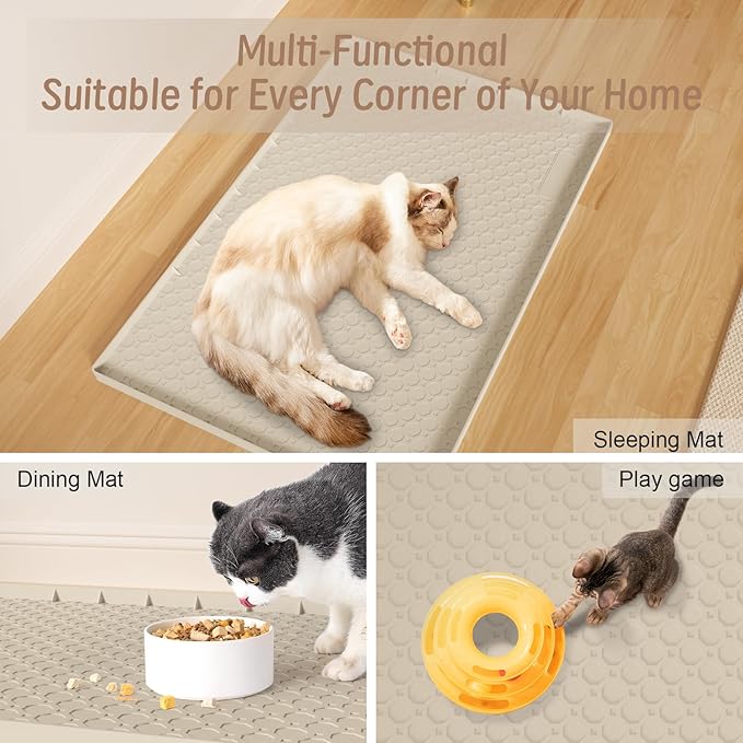 2pcs 34"x22" Litter Mats Extra Large Easy Clean, Cat Litter Mat Large, Silicone Dog or Cats Feeding mat Waterproof, Cat Litter Mats for Indoor Cats, Grey and Beige