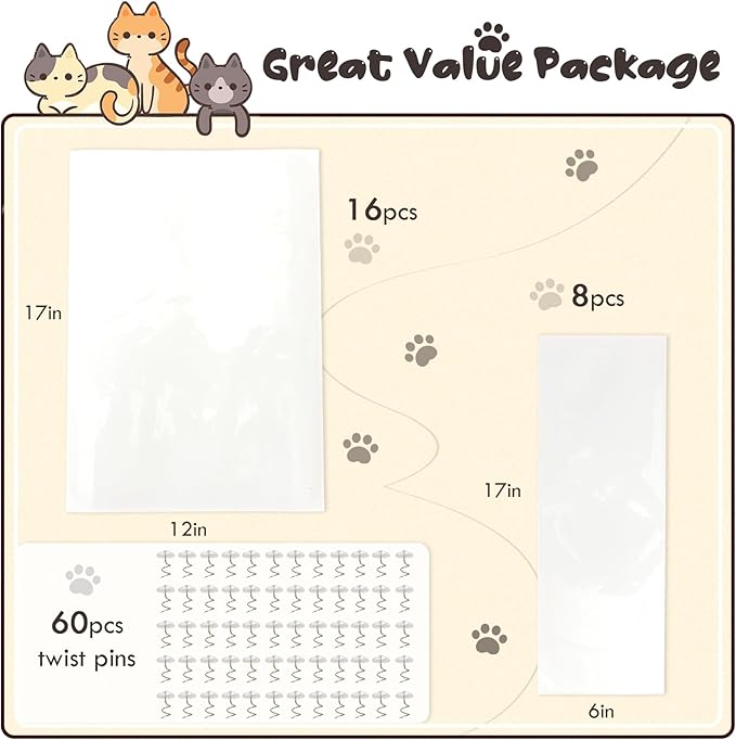 Cat Scratch Couch Protector, 24-Pack Clear Self-Adhesive Furniture Protectors, Anti-Scratch Sofa Guard for Cat Claws, Transparent Pet Deterrent Couch Cover for Chair & Furniture Corners