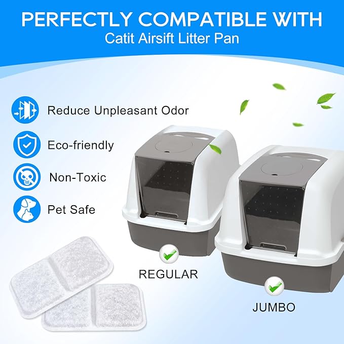 Cat Litter Box Filter Replacement for Catit Jumbo Hooded Cat Litter Pan, Compatible with Airsift Litter Box Filters, Odor Absorbing Pet Air Filter Purifier, 4 Pack, White