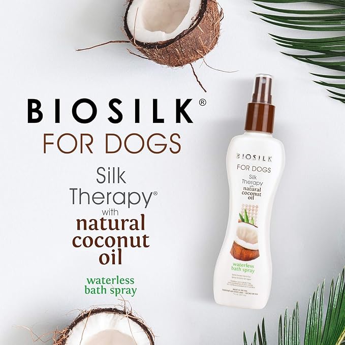 BioSilk for Dogs Silk Therapy Dog Shampoo Spray with Organic Coconut Oil - Waterless Dog Dry Shampoo Spray from BioSilk Silk Therapy, 7 Fl Oz - 2 Pack