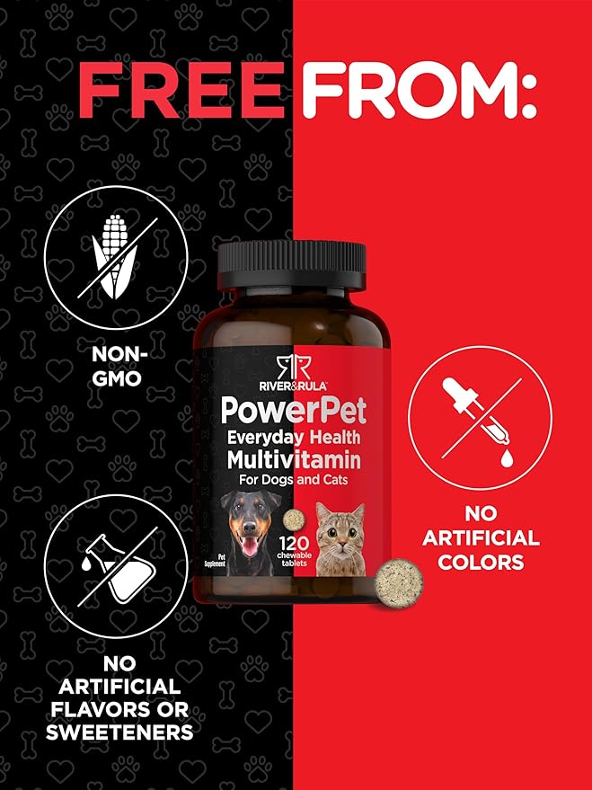 Horbäach Multivitamin for Dogs and Cats | 120 Chewable Tablets | Pet Health Support Supplement | Non-GMO & Gluten Free | by River & RULA