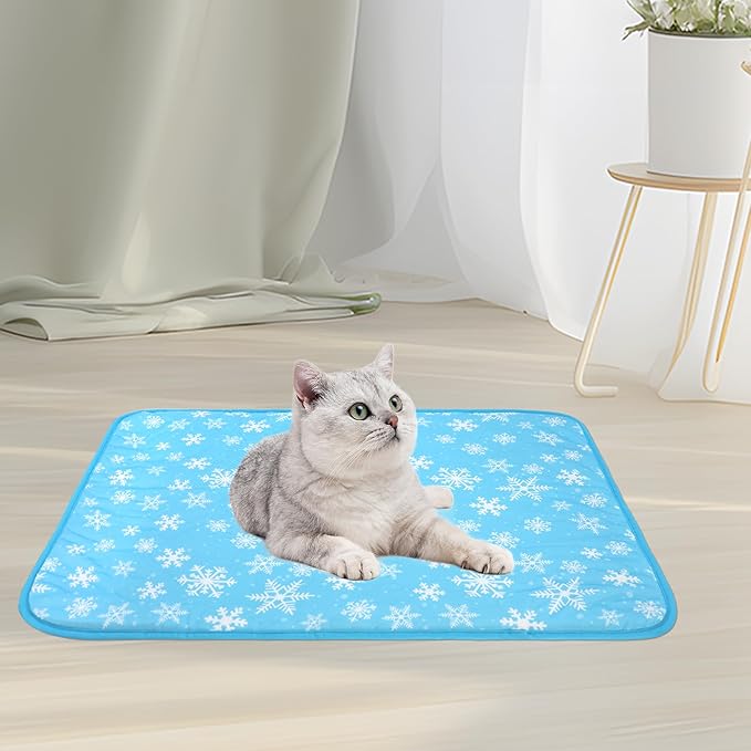 NACOCO Summer Pet Cooling Mat - Cat Dog Cushion Pad Sleeping Cool Snowflake Comfortable Soft for Pets Kids and Adults (Blue Snowflake, S)