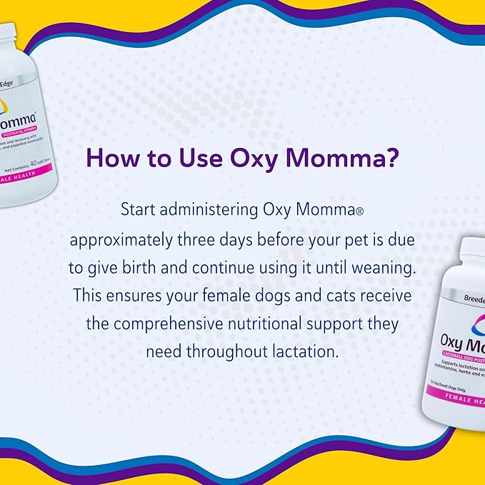 Breeder's Edge Oxy Momma Soft Chews, Postnatal Vitamin Supplement for Lactating Dogs and Cats, Supports Recovery, Hormones, and Next Pregnancy - for Medium & Large Dogs, 40ct Soft Chews