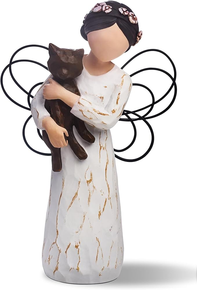 Cat Memorial Gifts, Cat Memorial Gifts for Loss of Cat, Pet Cat Remembrance Gifts, Cat Angel Figurine Statue for Cat Lovers in Memory of Their Beloved Cat(Brown Cat)