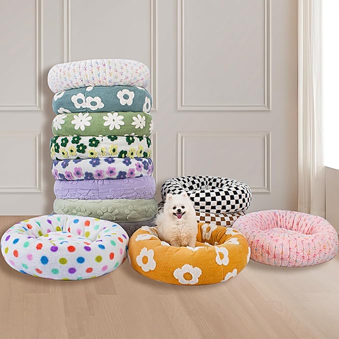 39 Inch Calming Dog Bed for Large Dogs, Round Anti-Anxiety Warm Bed, Soft Cozy Anti-Slip Donut Washable Pet Bed, Fits up to 100 lbs Pets
