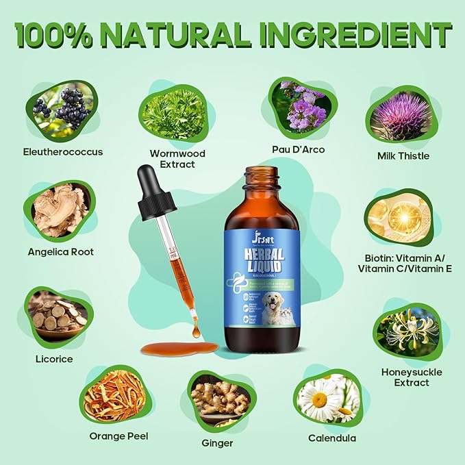 Kennel Cough Treatment & Natural Infection for Dogs & Cats Allergies & Sneezing Support Itchy Dog,Seasonal Allergies,Gut & Digestive Health,Liver Health 100% Plant-Based Herbal Supplement 60 ml