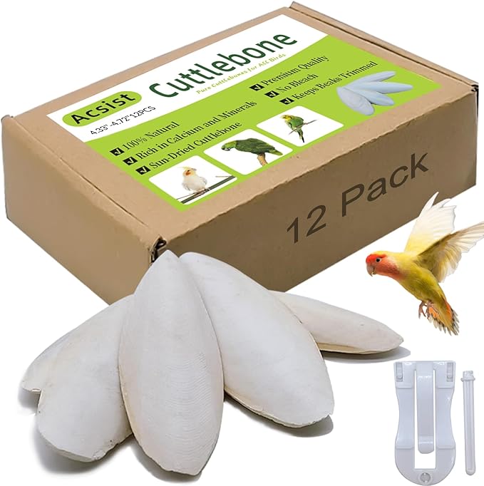 4.3"-4.7" Cuttlebone for Birds,Parakeets Cuddle Bone Beak Trimming,Premium Calcium Natural Cuttlefish Bone for Parrot,Cockatiel,Budgie,Tortoise, Snails,Reptiles,12 Pcs