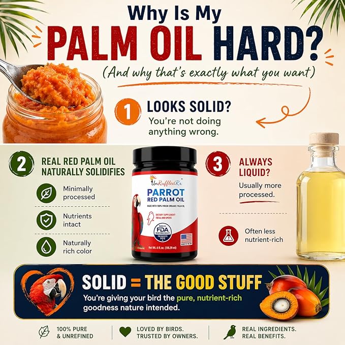 UnRuffledRx™ Red Palm Oil for Birds & Parrots - Provides Nutritional Support - Ethically Produced Organic Red Palm Oil to Support Feather & Skin Health