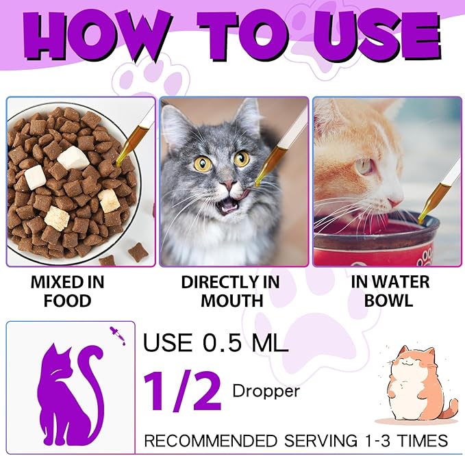 Cat Multivitamin Drops, 15-in-1 Multivitamin Drops for Cats, Immune Support, Heart, Skin & Coat Health, Digestion, Joint Care, for All Life Stages, Easy to Use 60ml 1 Pack