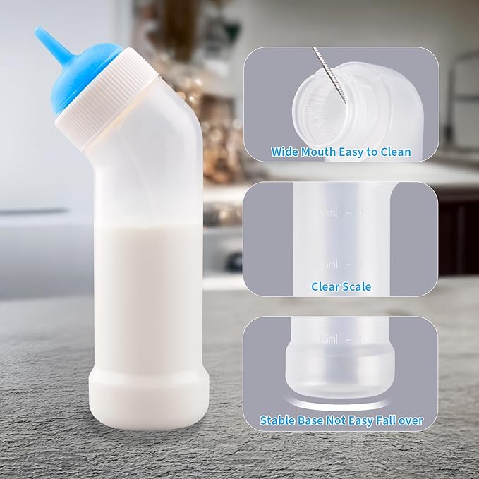 Pet Nursing Bottle for Newborn Animals,Kitten Bottle Feeding Kit Silicone Nipple for Kittens Puppys Rabbits Squirrel (Blue, Medium)