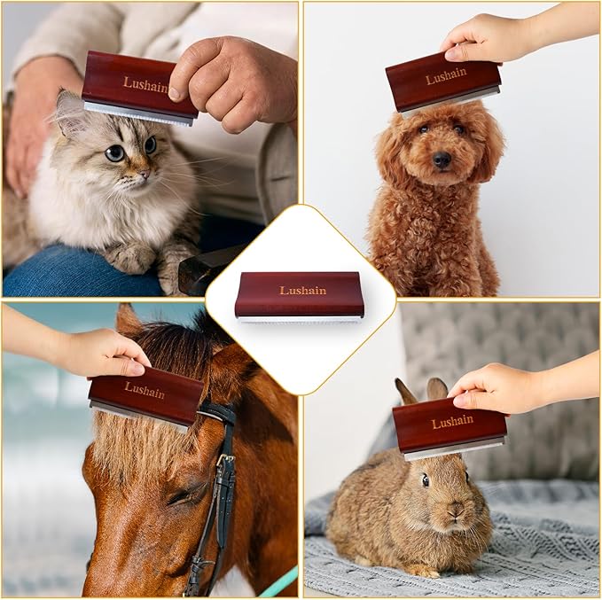 Deshedding Brush for Dogs, Cats & Horse| Pet Grooming Brush | Removes Loose Fur, Dirt & Hair | Detangle | Undercoat | Brown color | Reduces Shedding by 95%