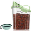 Dog Food Storage Container, Upgraded Large Nozzle BPA-free, 3-5 LBS Plastic Pet Food Storage Containers, With 3 Sealed Clasps, 1 Measuring Cup and Handle (Bright Green)