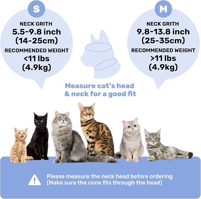 Adjustable Cat Recovery Cone Collar, Lightweight Soft Cat E-Collar Alternative After Spay, Waterproof Comfy Collars to Stop Licking Wound After Surgery, Protective Cone for Kittens/Puppies