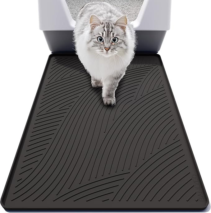 Cat Litter Box Mat - SM Small Medium Size 24 x 17 in, Water Proof, Kitty Litter Trapping Mat, Easy to Clean, Scatter Control, Odorless, Pet Supplies for Indoor Cats, Dark Gray