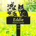Custom Flowers Cat Memorial Grave Marker, Personalized Cat Memorial Stake Metal Pet Grave Marker for Cat, Customized Cat Memorial Memorial Plaque Cemetery Grave Plaque Yard Sign with Stake