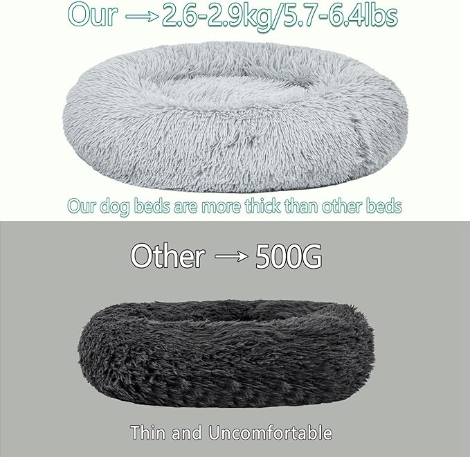 Calming Dog Bed for Big Dogs, 39'' Round Anti-Anxiety Warm Fluffy Plush Faux Fur Bed, Soft Anti-Slip Donut Washable Big Pet Bed, Cozy Big Dogs Bed, Fits up to 100 lbs Pets