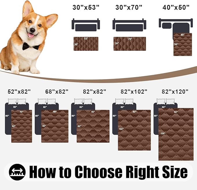 Smiry Waterproof Dog Bed Cover Blanket, Soft Reversible Pet Blanket, Washable Leakproof Cats Dogs Couch Cover for Sofa, Couch, Furniture (40x50 Inch, Brown/Chocolate)