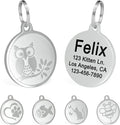 Ultra Joys Engraved Cat Name Tags Personalized - Stainless Steel Name Tag Pet Identification - Small Dog ID Tags Personalized for up to 4 Lines of Text - Pet ID Tags for Cat Collar - Owl