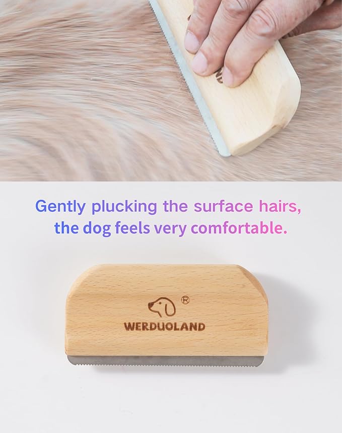 Pet Deshedding Brush for Dogs & Cats, Ergonomic Anti-Slip Wooden Handle Grooming Tool, for Short Long Double-Coated Pet Deshed Brush, Safely & Gently Removes Hair