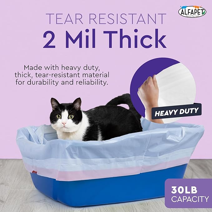 Cat Litter Box Liners Alfapet Heavy Duty Flat Bottom- Extra Giant 15 Count - Tear-Resistant Cat Litter Bags - Kitty Litter Liners for Rectangular Litterbox Pans, 36” x 18” x 2MIL Thick 30 lb Capacity