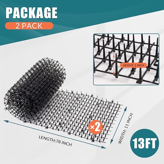 2PCS 6.5ft Scat Mat for Cats, Prickle Strips Network Digging Stopper Outdoor Spike Deterrent Mat, 78 inch x 11 inch(13FT)