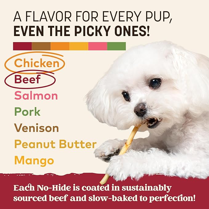 Earth Animal No Hide Stix - Long Lasting Rawhide Free Small Dog Chews Sticks, Chicken & Beef Variety Bundle - 40 Count Value Pack