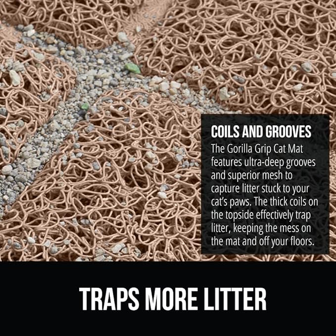 GORILLA GRIP Cat Litter Box Mat, 35x23, Water Resistant, US Designed Kitty Litter Trapping Mats, Easy to Clean, Scatter Control, Less Mess and Clean Floors, Kitten Supplies for Indoor Cats, Beige