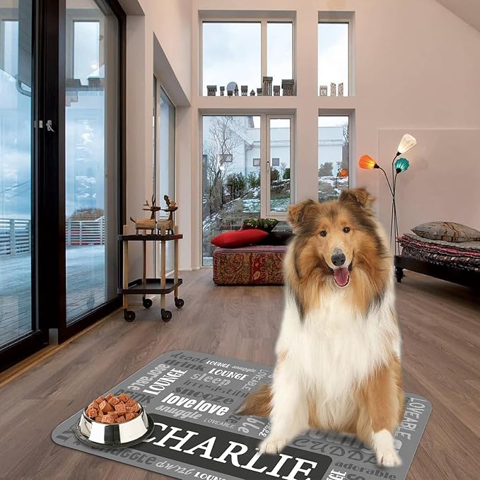 Personalized Dog Cat Feeding Mat Custom Pet Food Mat Waterproof Non-Slip Customized Puppy Name Photo Placemat Dish Rug Floor Protector Gifts for Pets Lover Pattern 1