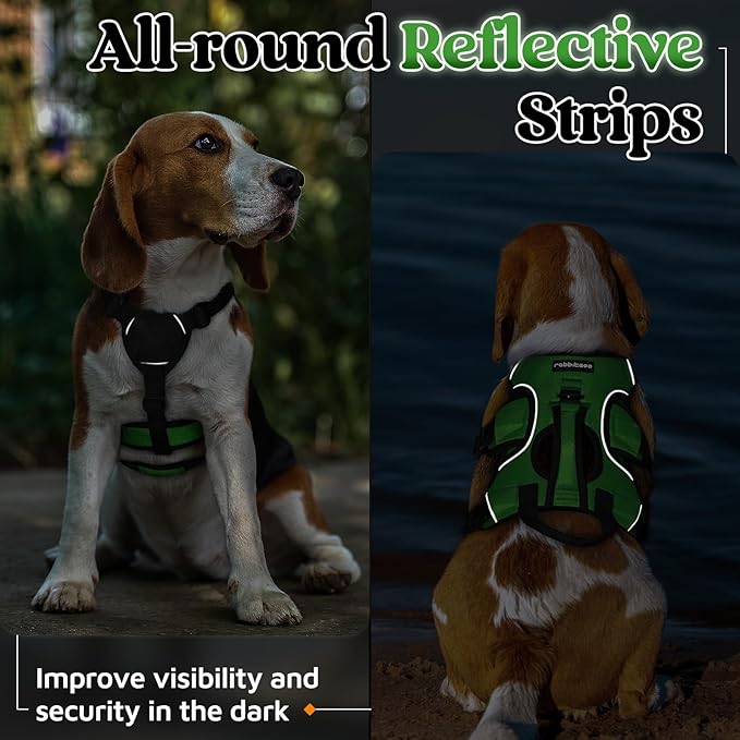 rabbitgoo Escape Proof Dog Harness, Soft Padded Full Body Pet Harness, Reflective Adjustable No Pull Vest with Lift Handle and Lesh Clip for Large Dogs Walking Hiking Training, S, Green