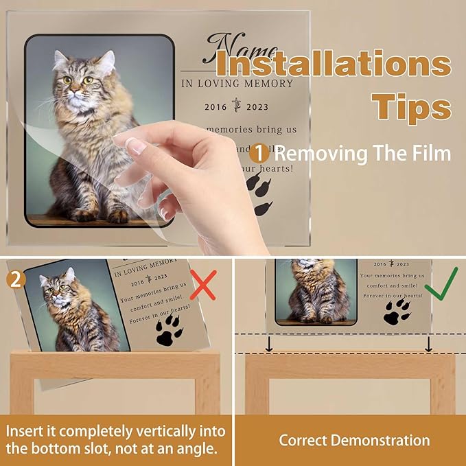Personalized Cat Memorial Gift Night Light Customized Light Up Picture Frame Acrylic Led Plaque Lamp Pet Sympathy Remembrance Gift(Cat Paw)