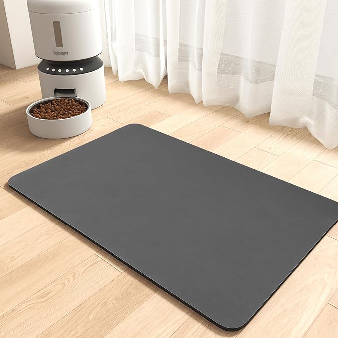MontVoo-Absorbent Pet Feeding Mat-No Stains Pet Mat for Food and Water Bowl-Quick Dry Cat & Dog Food Mat Water Dispenser Mat-Pet Supplies Mat-Dog Water Bowl Mat for Messy Drinker,（Darkgrey,12"x19"）