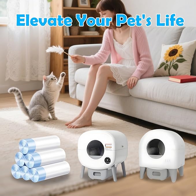 Cat Litter Bags 60 Count, 26.37"X15.74" Drawstring Close Litter Box Liners for Automatic Litter Box,Thick Cat Poop Bags,Easy to Clean,Heavy Duty Robot Bag for Self-Cleaning Box